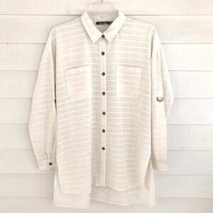 Anthropologie Doe & Rae NWT Striped Roll Cuff Sleeves Button Cotton Safari Top S